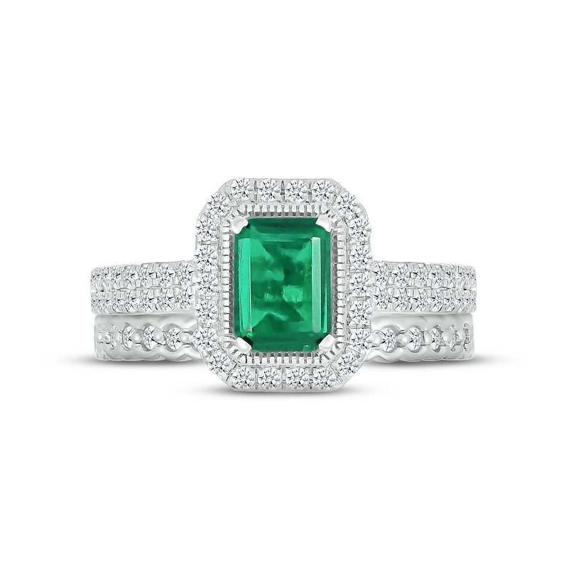 Emerald & Diamond Bridal Set 3/8 ct tw Emerald & Round-cut 10K White Gold