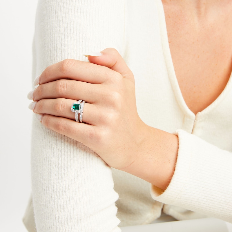 Main Image 5 of Now + Forever Emerald & Diamond Bridal Set 3/8 ct tw Emerald & Round-cut 10K White Gold