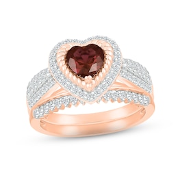 Garnet & Diamond Bridal Set 1/2 ct tw Heart & Round-cut 10K Rose Gold