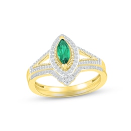 Now + Forever Emerald & Diamond Bridal Set 1/5 ct tw Marquise & Round-cut 10K Yellow Gold