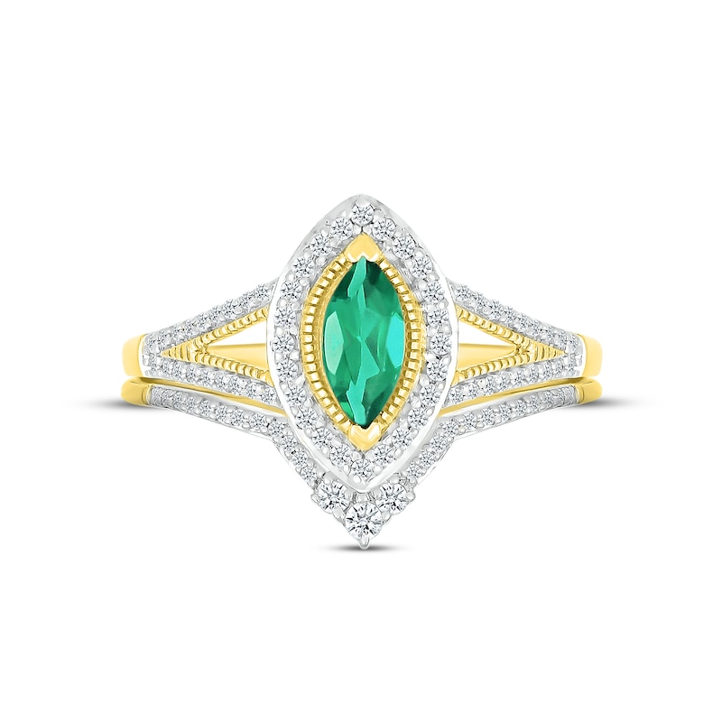 Emerald & Diamond Bridal Set 1/5 ct tw Marquise & Round-cut 10K Yellow Gold