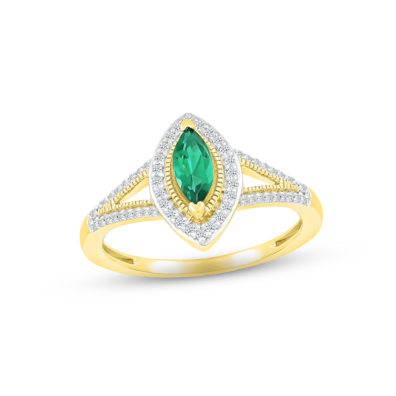 Main Image 3 of Now + Forever Emerald & Diamond Bridal Set 1/5 ct tw Marquise & Round-cut 10K Yellow Gold