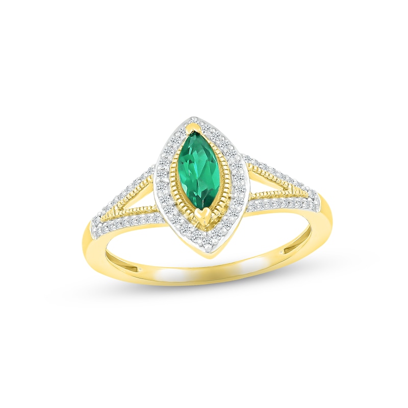 Emerald & Diamond Bridal Set 1/5 ct tw Marquise & Round-cut 10K Yellow Gold