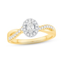 Diamond Halo Engagement Ring 1/2 ct tw Oval & Round-cut 14K Yellow Gold