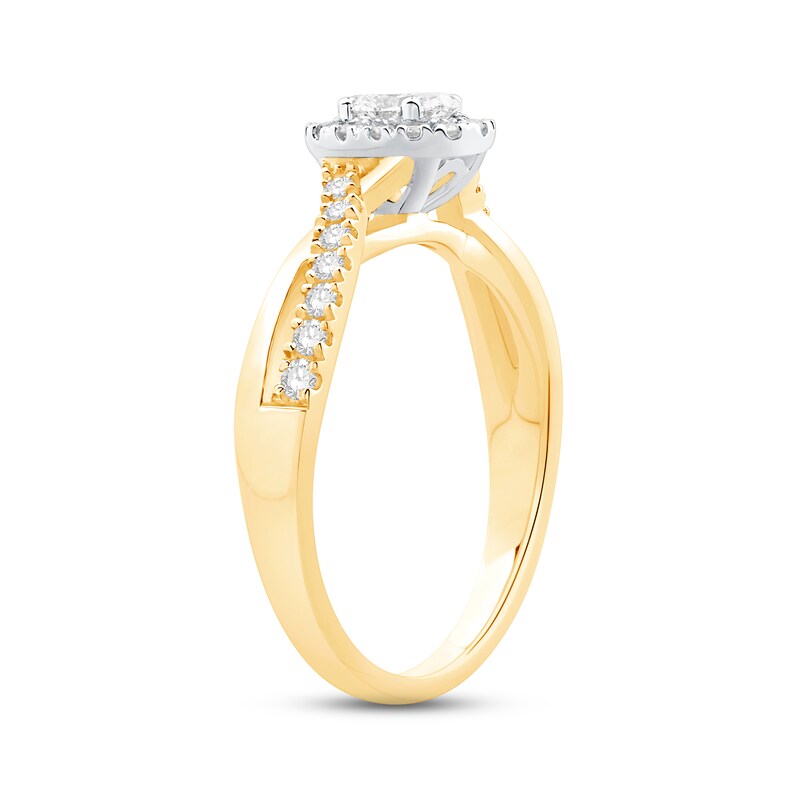 Diamond Halo Engagement Ring 1/2 ct tw Oval & Round-cut 14K Yellow Gold