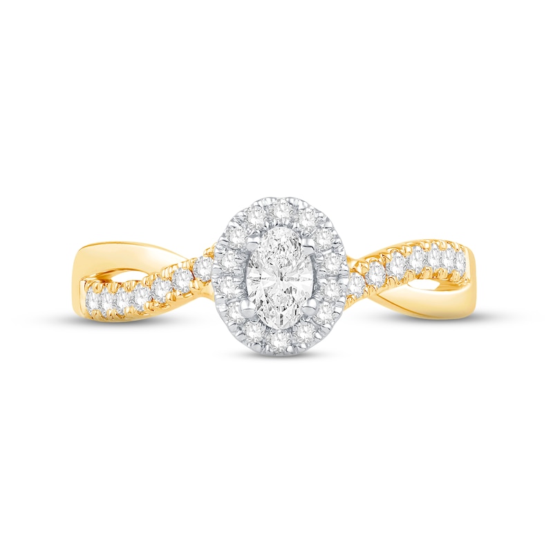 Diamond Halo Engagement Ring 1/2 ct tw Oval & Round-cut 14K Yellow Gold