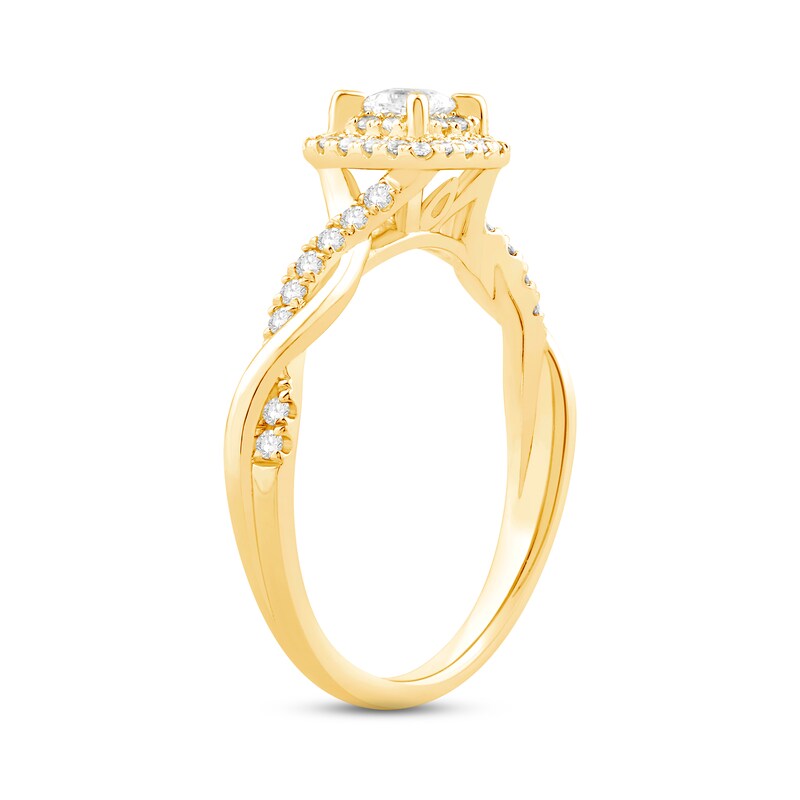 Diamond Halo Engagement Ring 3/8 ct tw Princess & Round-cut 14K Yellow Gold