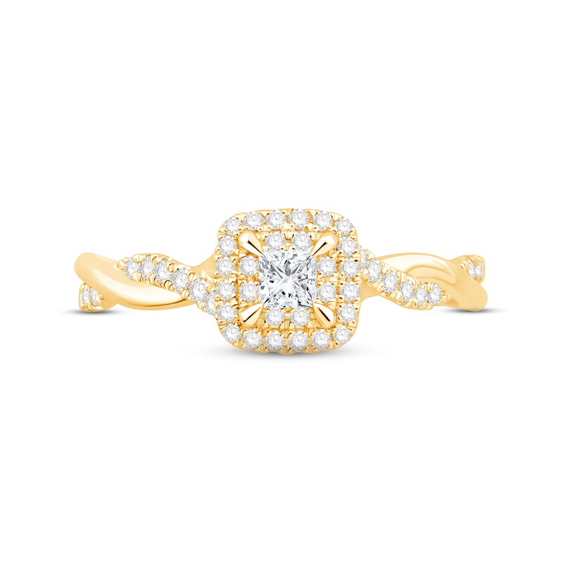 Diamond Halo Engagement Ring 3/8 ct tw Princess & Round-cut 14K Yellow Gold