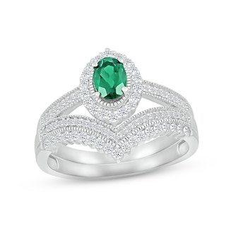 Now + Forever Emerald & Diamond Bridal Set 1/3 ct tw Oval & Round-cut 10K White Gold