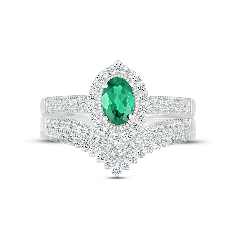 Emerald & Diamond Bridal Set 1/3 ct tw Oval & Round-cut 10K White Gold