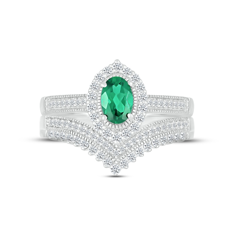 Main Image 2 of Now + Forever Emerald & Diamond Bridal Set 1/3 ct tw Oval & Round-cut 10K White Gold