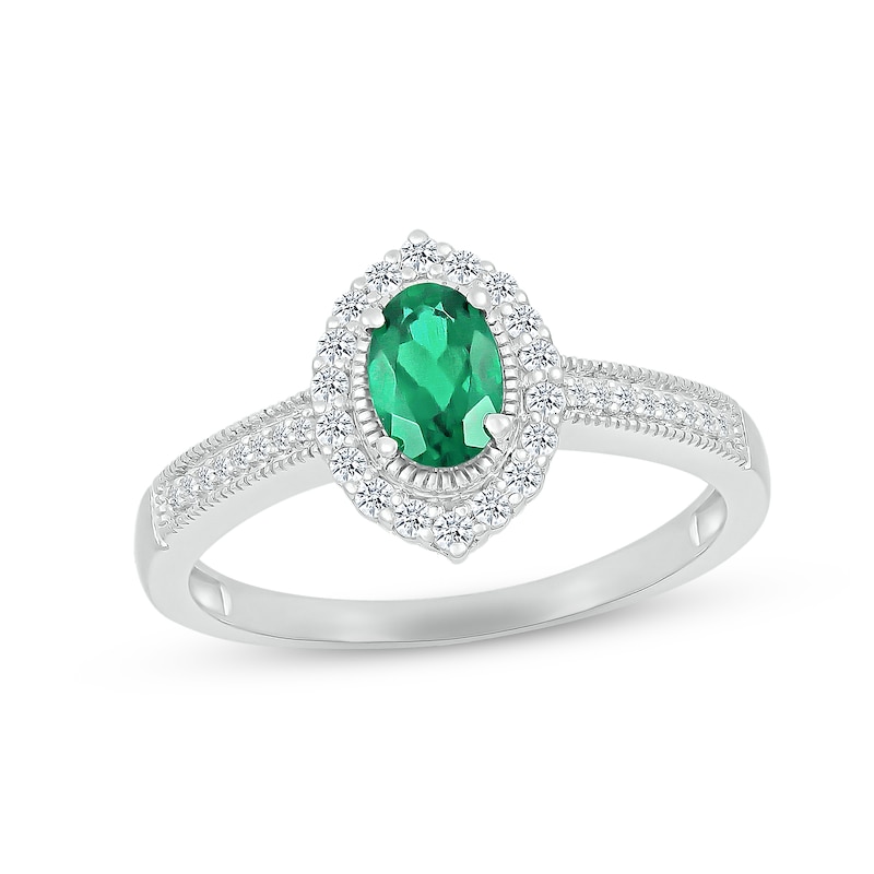 Main Image 3 of Now + Forever Emerald & Diamond Bridal Set 1/3 ct tw Oval & Round-cut 10K White Gold