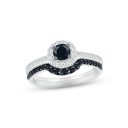 Now + Forever Black & White Diamond Bridal Set 3/4 ct tw Round-cut 10K White Gold