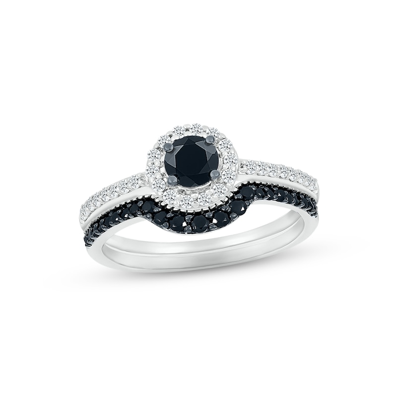 Main Image 1 of Now + Forever Black & White Diamond Bridal Set 3/4 ct tw Round-cut 10K White Gold
