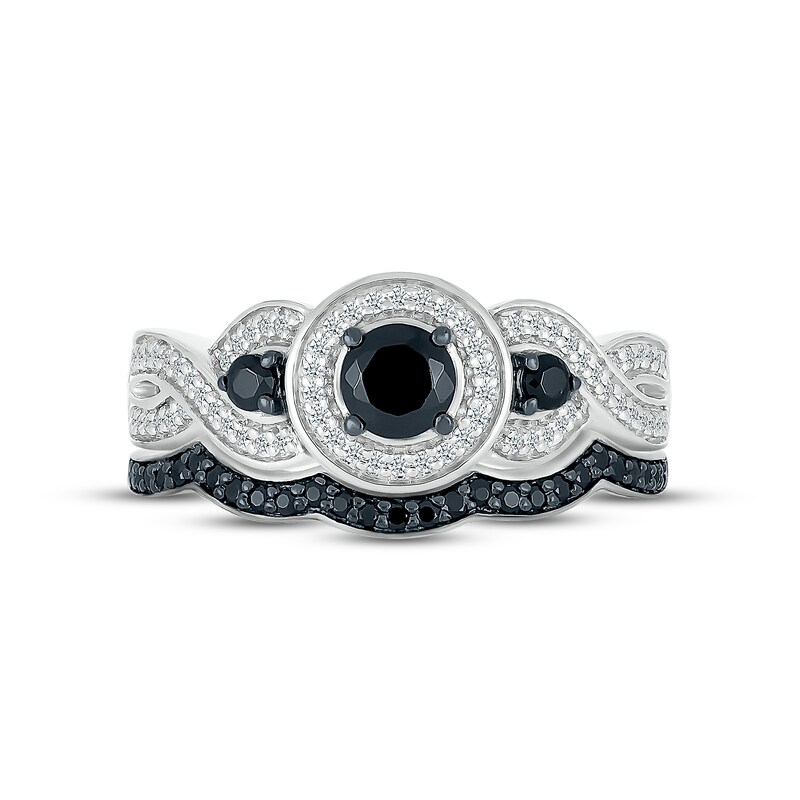 Main Image 2 of Memories Moments Magic Black & White Diamond Bridal Set 3/4 ct tw Round-cut 10K White Gold