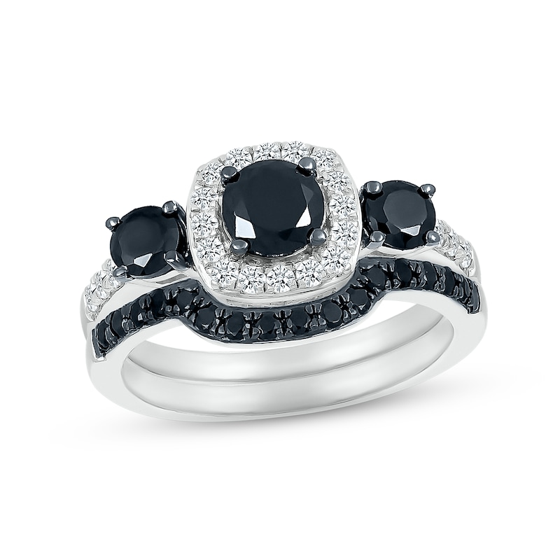Main Image 1 of Memories Moments Magic Black & White Diamond Bridal Set 1-3/8 ct tw Round-cut 10K White Gold