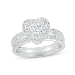 Now + Forever Multi-Diamond Center Bridal Set 1/2 ct tw Round-cut 10K White Gold