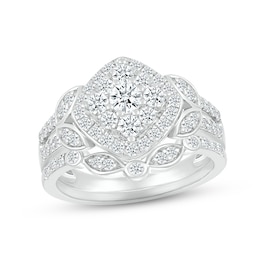 Now + Forever Multi-Diamond Center Bridal Set 1 ct tw Round-cut 10K White Gold