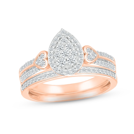 Now + Forever Multi-Diamond Center Bridal Set 1/2 ct tw Round-cut 10K Rose Gold