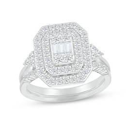 Multi-Diamond Center Bridal Set 7/8 ct tw Baguette & Round-cut 10K White Gold