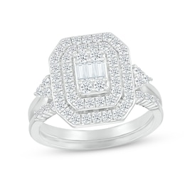 Now + Forever Multi-Diamond Center Bridal Set 7/8 ct tw Baguette & Round-cut 10K White Gold