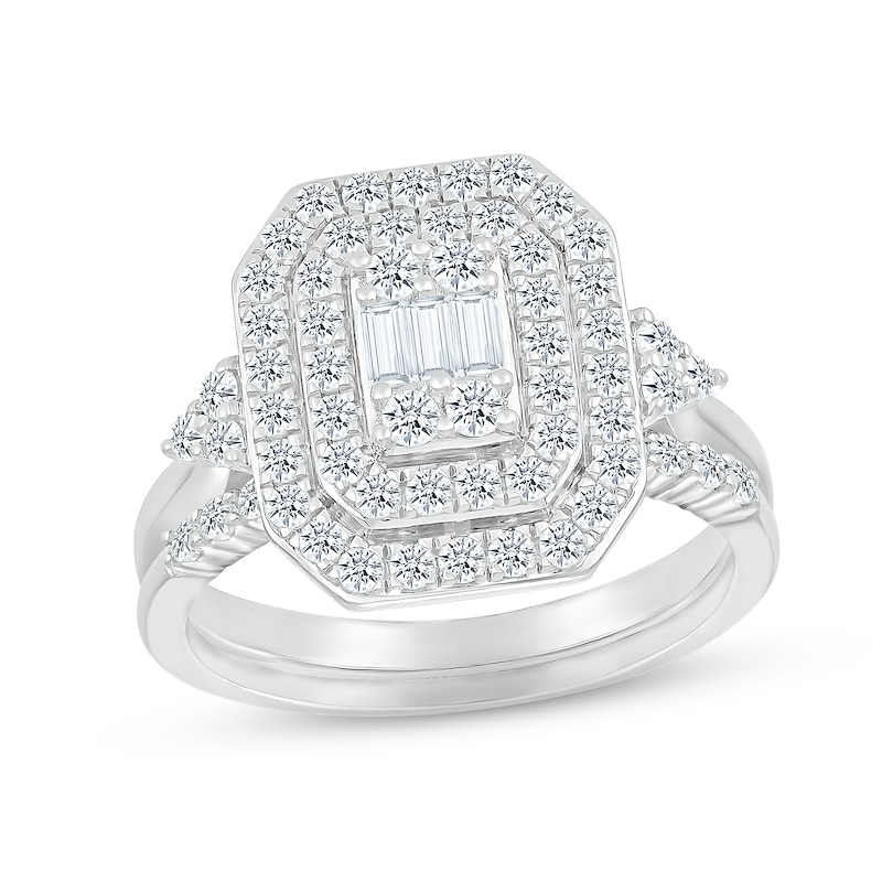 Main Image 1 of Now + Forever Multi-Diamond Center Bridal Set 7/8 ct tw Baguette & Round-cut 10K White Gold