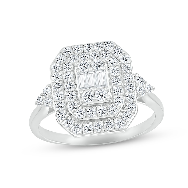 Main Image 3 of Now + Forever Multi-Diamond Center Bridal Set 7/8 ct tw Baguette & Round-cut 10K White Gold