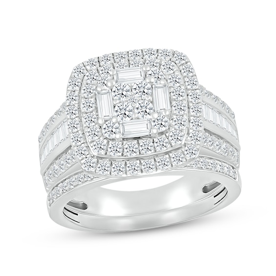 Now + Forever Multi-Diamond Center Bridal Set 1-1/2 ct tw Round & Baguette-cut 10K White Gold