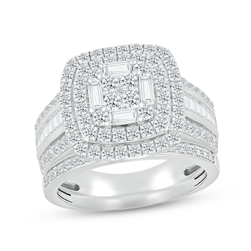 Multi-Diamond Center Bridal Set 1-1/2 ct tw Round & Baguette-cut 10K White Gold