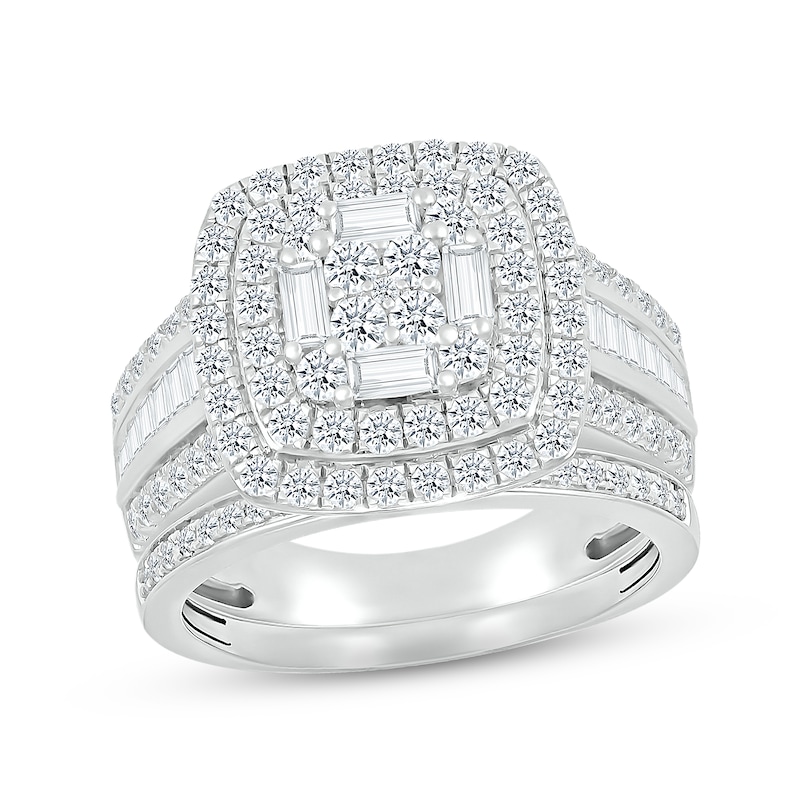 Multi-Diamond Center Bridal Set 1-1/2 ct tw Round & Baguette-cut 10K ...