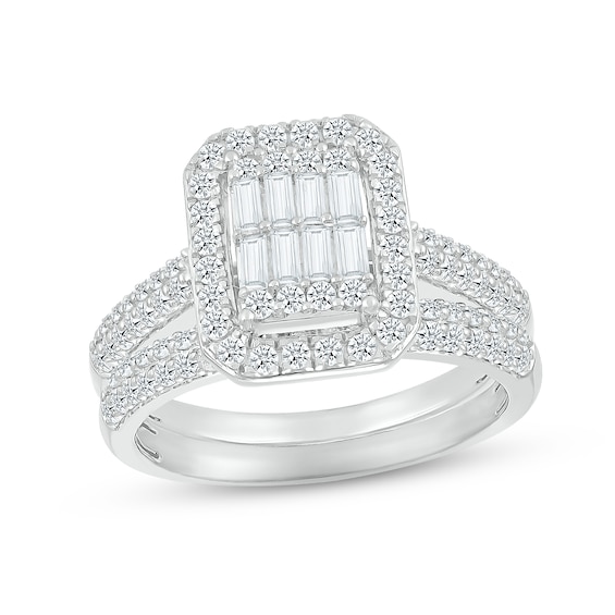 Now + Forever Multi-Diamond Center Bridal Set 1 ct tw Baguette & Round-cut 10K White Gold