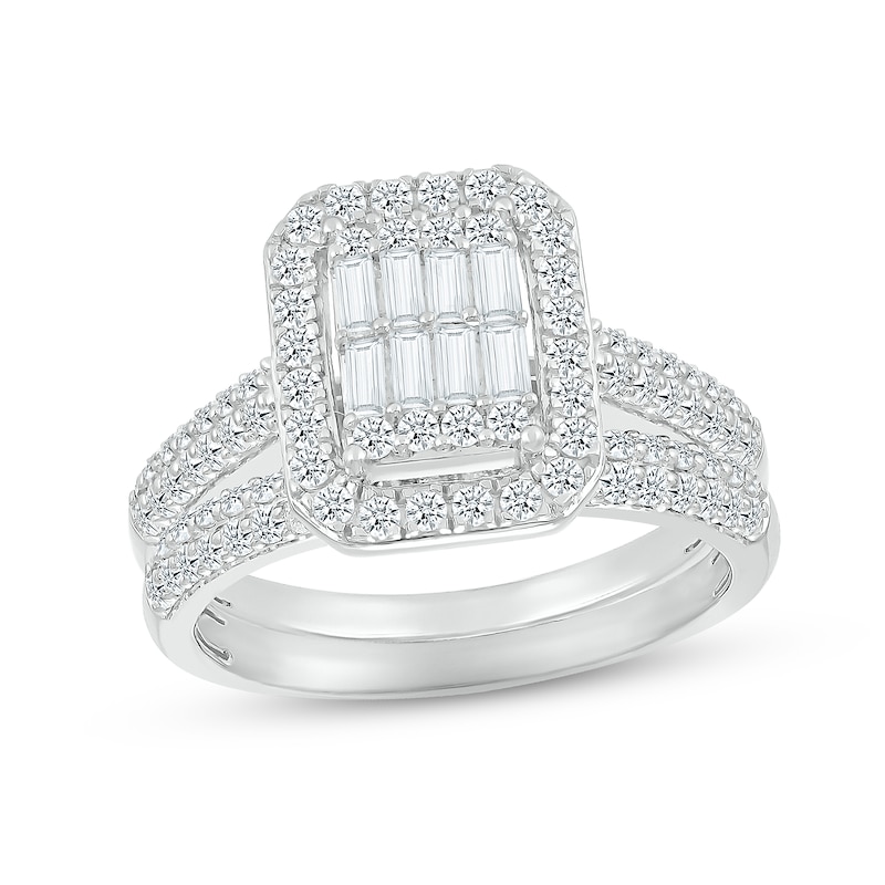 Main Image 1 of Now + Forever Multi-Diamond Center Bridal Set 1 ct tw Baguette & Round-cut 10K White Gold