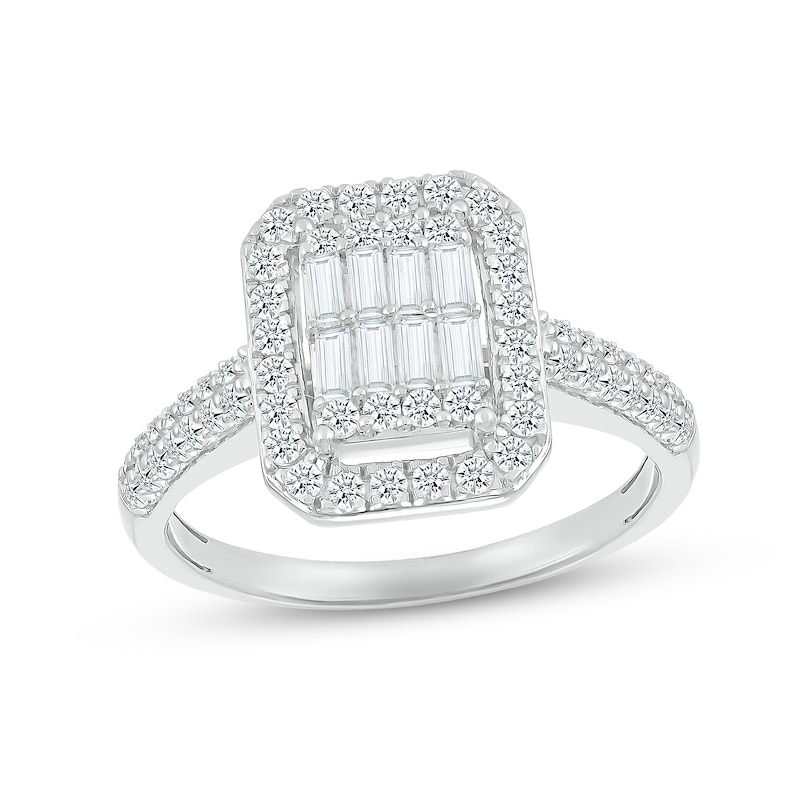 Main Image 3 of Now + Forever Multi-Diamond Center Bridal Set 1 ct tw Baguette & Round-cut 10K White Gold