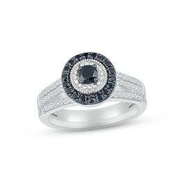 Now + Forever Black & White Diamond Bridal Set 1/2 ct tw Round-cut 10K White Gold