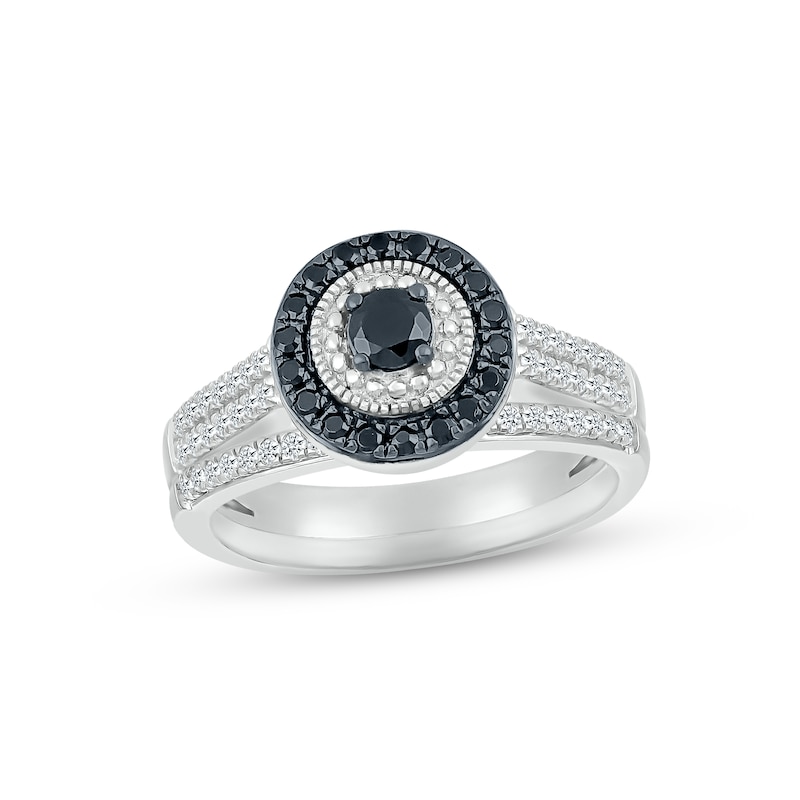 Main Image 1 of Now + Forever Black & White Diamond Bridal Set 1/2 ct tw Round-cut 10K White Gold