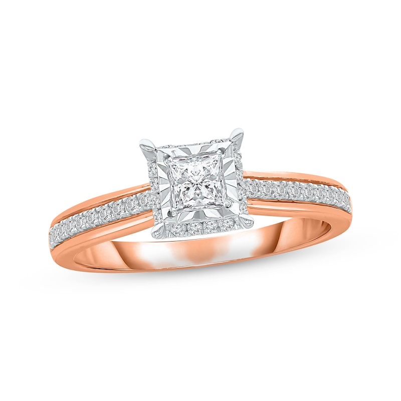 Diamond Engagement Ring 1/2 ct tw Princess & Round-cut 18K Rose Gold
