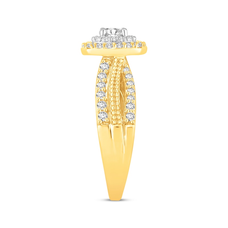Main Image 2 of Round-Cut Diamond Cushion Halo Engagement Ring 1 ct tw 14K Two-Tone Gold