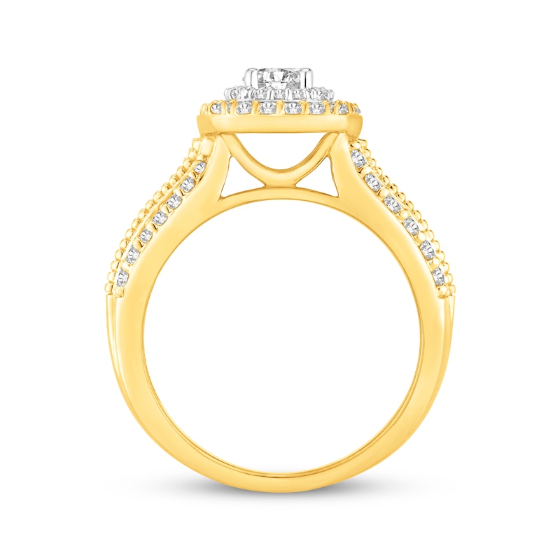 Main Image 3 of Round-Cut Diamond Cushion Halo Engagement Ring 1 ct tw 14K Two-Tone Gold