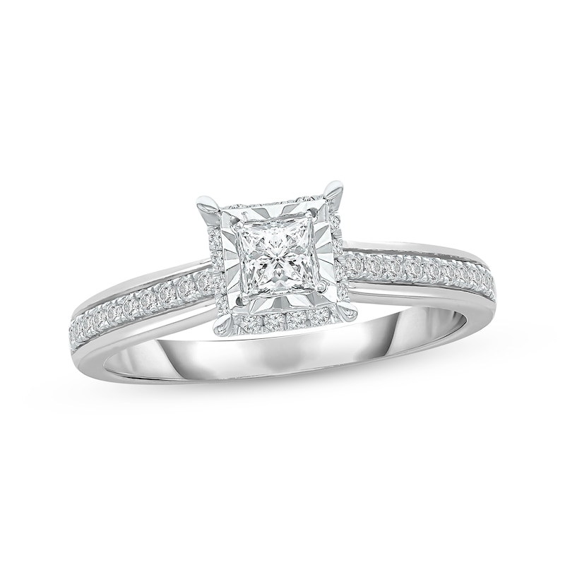 Diamond Engagement Ring 1/2 ct tw Princess & Round-cut 18K White Gold