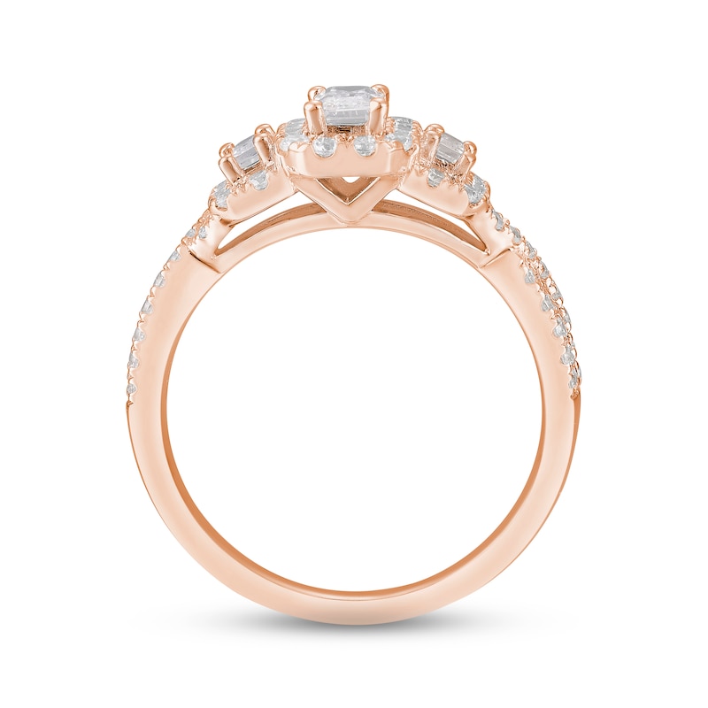 Diamond Three-Stone Engagement Ring 1 ct tw Emerald & Round-cut 14K Rose Gold