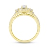 Thumbnail Image 3 of Memories Moments Magic Diamond Three-Stone Engagement Ring 1 ct tw Emerald & Round-cut 14K Yellow Gold