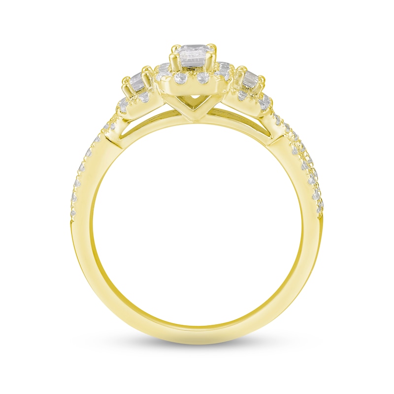 Memories Moments Magic Diamond Three-Stone Engagement Ring 1 ct tw Emerald & Round-cut 14K Yellow Gold