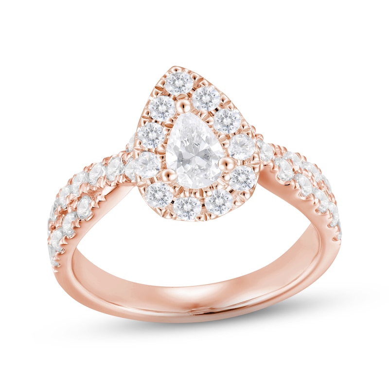 Main Image 1 of Now + Forever Diamond Halo Engagement Ring 1-1/2 ct tw Pear & Round-cut 18K Rose Gold