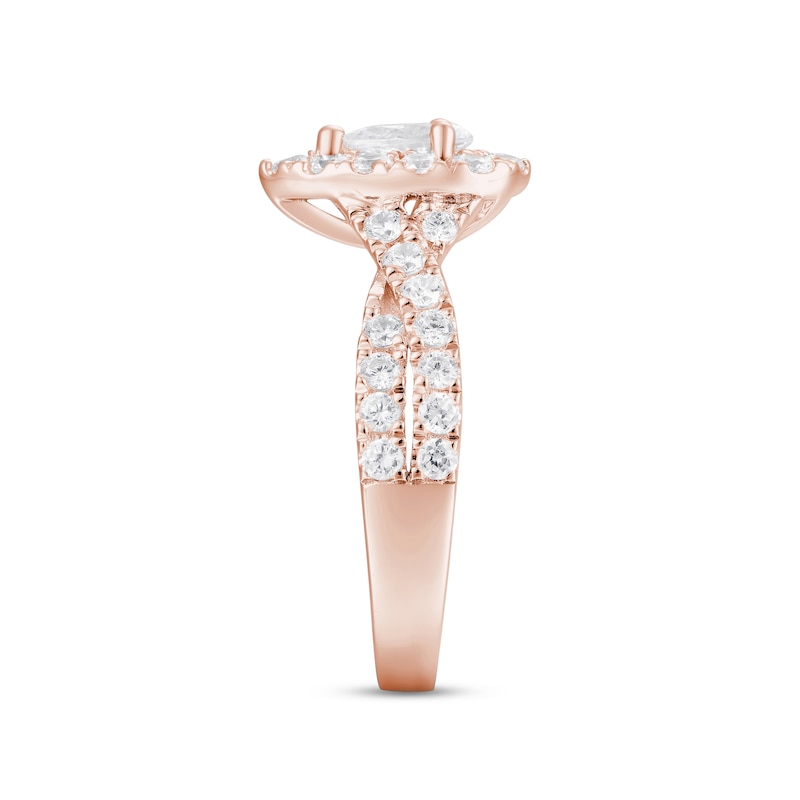 Main Image 2 of Now + Forever Diamond Halo Engagement Ring 1-1/2 ct tw Pear & Round-cut 18K Rose Gold