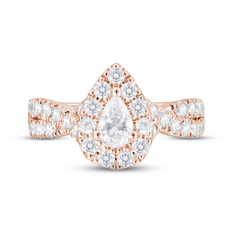 Main Image 4 of Now + Forever Diamond Halo Engagement Ring 1-1/2 ct tw Pear & Round-cut 18K Rose Gold
