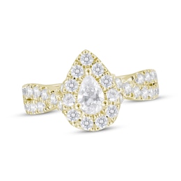 Now + Forever Diamond Halo Engagement Ring 1-1/2 ct tw Pear & Round-cut 18K Yellow Gold