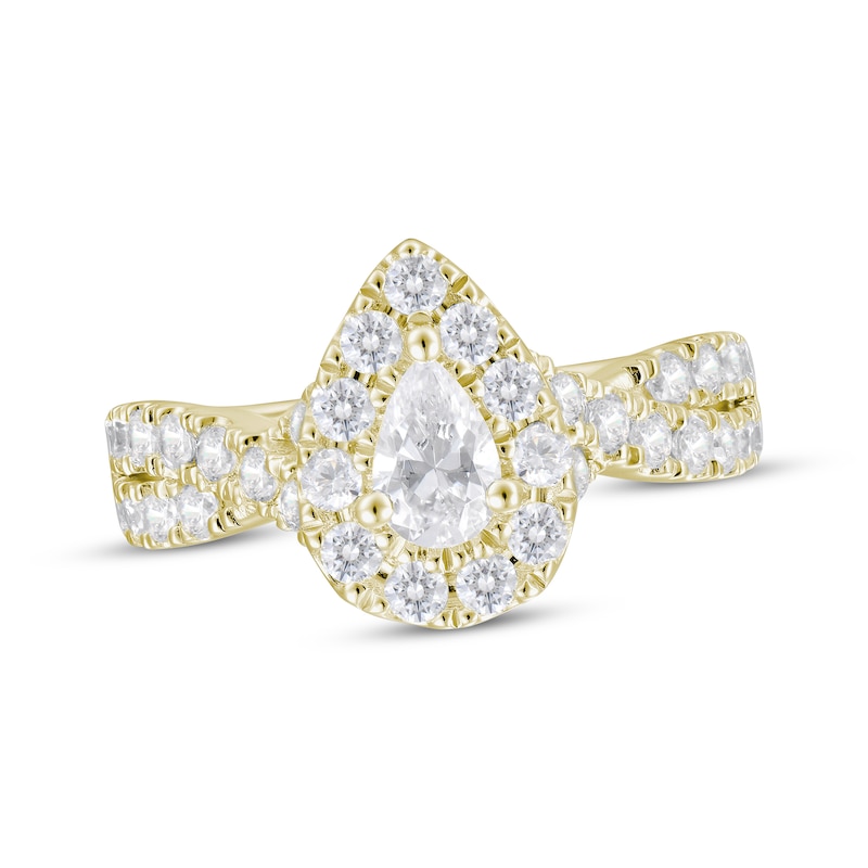 Main Image 1 of Now + Forever Diamond Halo Engagement Ring 1-1/2 ct tw Pear & Round-cut 18K Yellow Gold