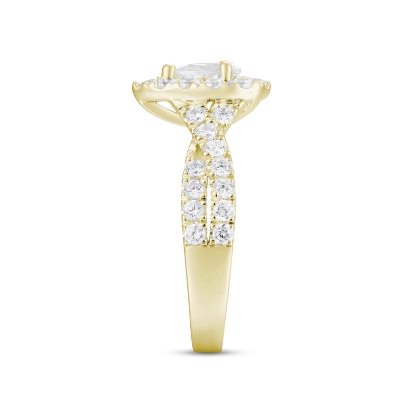 Main Image 2 of Now + Forever Diamond Halo Engagement Ring 1-1/2 ct tw Pear & Round-cut 18K Yellow Gold