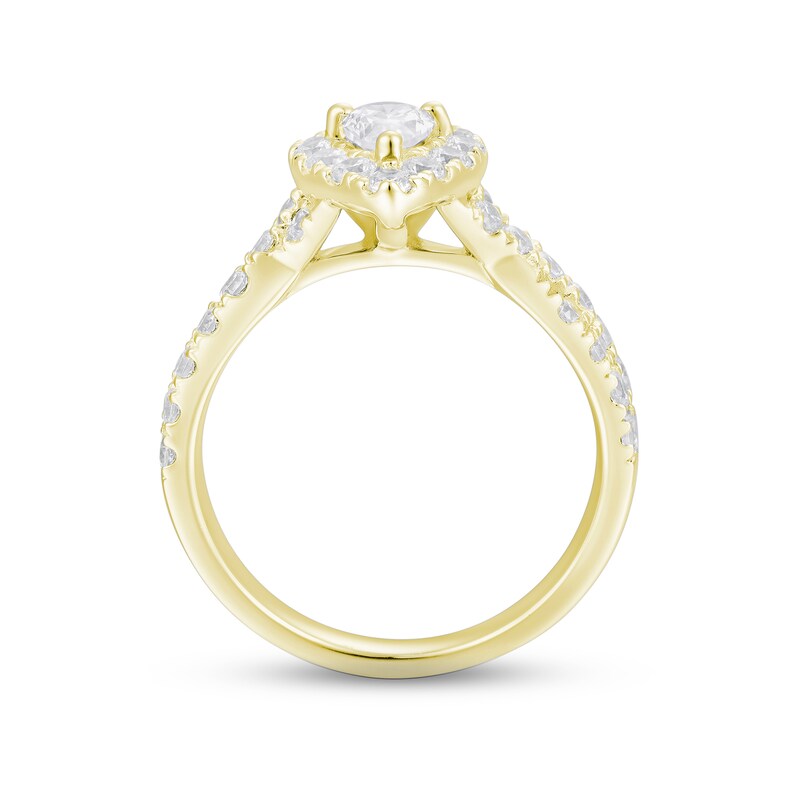 Main Image 3 of Now + Forever Diamond Halo Engagement Ring 1-1/2 ct tw Pear & Round-cut 18K Yellow Gold