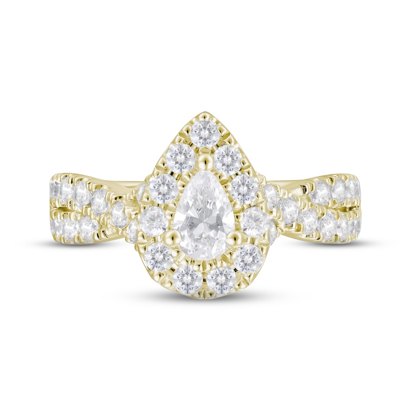 Main Image 4 of Now + Forever Diamond Halo Engagement Ring 1-1/2 ct tw Pear & Round-cut 18K Yellow Gold